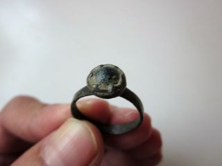 Ancient Roman/byzantine Bronze Ring,  Decorated With Green Stone/glass.  Vii - X A.  D.