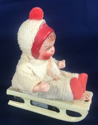 Vintage 1940 ' s German Tin Wind Up Girl on Sled 3