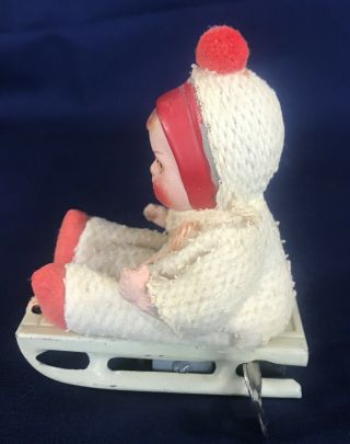 Vintage 1940 ' s German Tin Wind Up Girl on Sled 5