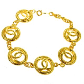Authentic Chanel Vintage Cc Logos Medallion Gold Chain Bracelet France Ak16552h