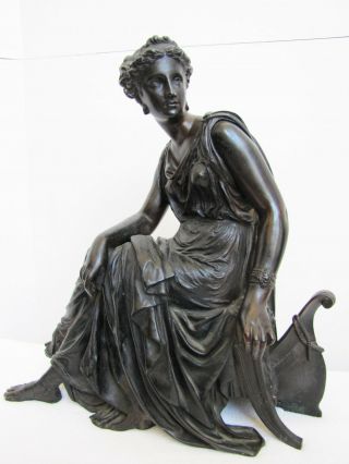 Antique Large Bronze Lady Clock Topper Statue.  Large 16 " Statue.  28 Lbs