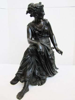 Antique Large Bronze Lady Clock Topper Statue.  Large 16 