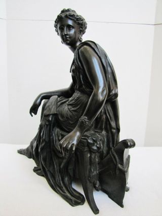 Antique Large Bronze Lady Clock Topper Statue.  Large 16 