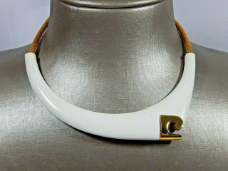 Rare Vtg Pierre Cardin Lanvin Modernist Era Gp White Enamel Collar Necklace Ec