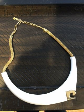 RARE VTG PIERRE CARDIN LANVIN MODERNIST ERA GP WHITE ENAMEL COLLAR NECKLACE EC 5