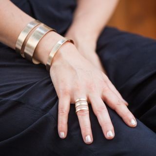 Wide Handmade Cuff Bracelet,  Wrist Bangle,  Geometric Gold Plated,  Ancient Greek