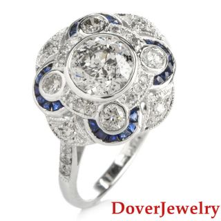 Estate Diamond 2.  12ct Sapphire 18k Gold Floral Engagement Ring Nr