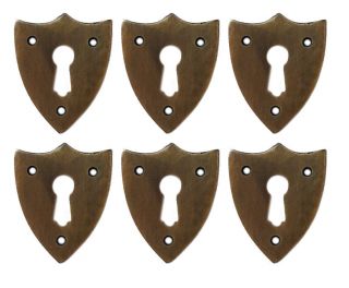 Brass Sheild Style Keyhole Covers Escutcheons Set Of 6 Jewelry Component