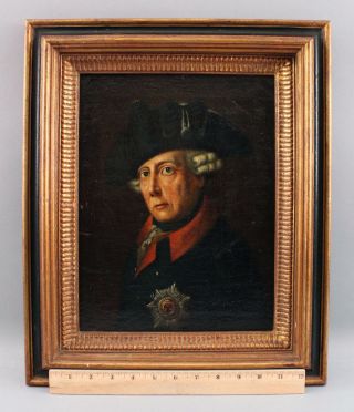 19thc Antique Portrait Oil Painting 18thc King Frederick Ii The Great Of Prussia