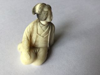 Tiny Carved Figure Of A Japanese Lady Sitting Fine Detail