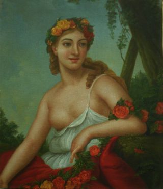 Oil Painting Of Ancient Lady In Traditional Dressing Half Naked Portrait 20x24 "