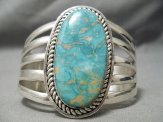 Huge And Heavy Vintage Navajo Carico Lake Turquoise Sterling Silver Bracelet