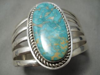 HUGE AND HEAVY VINTAGE NAVAJO CARICO LAKE TURQUOISE STERLING SILVER BRACELET 2