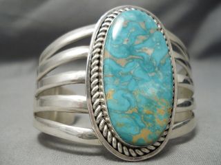 HUGE AND HEAVY VINTAGE NAVAJO CARICO LAKE TURQUOISE STERLING SILVER BRACELET 4