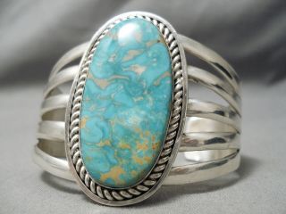 HUGE AND HEAVY VINTAGE NAVAJO CARICO LAKE TURQUOISE STERLING SILVER BRACELET 5