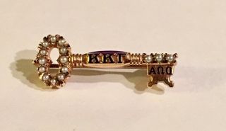 Vintage Kappa Kappa Gamma 10k Solid Gold & Seed Pearl 1 1/10” Key Pin Ohio State