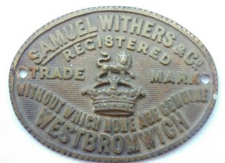 Victorian Brass Safe Plate Samuel Withers & Co