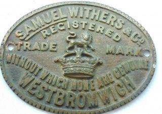 Victorian Brass Safe Plate Samuel Withers & Co 2