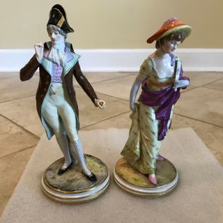 Antique Meissen Porcelain Gentleman & Lady Couple Figurines M134 & M133