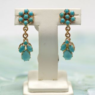 Retro 18k Gold Stud Earrings With Natural Turquoise.  Signed