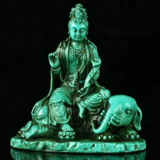 Chinese Turquoise Hand - Carved Elephant Trunk Buddha Statue R4025`b