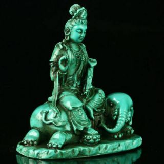 Chinese Turquoise Hand - carved Elephant trunk Buddha Statue R4025`b 2