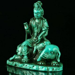 Chinese Turquoise Hand - carved Elephant trunk Buddha Statue R4025`b 3