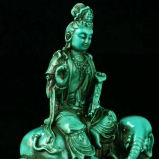 Chinese Turquoise Hand - carved Elephant trunk Buddha Statue R4025`b 4