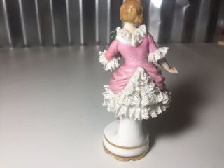 Vintage DRESDEN LACE PORCELAIN FIGURINE DANCING Girl With Flowers 3