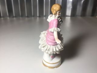Vintage DRESDEN LACE PORCELAIN FIGURINE DANCING Girl With Flowers 4