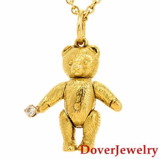 Estate Diamond 18k Yellow Gold Teddy Bear Charm Pendant 8.  4 Grams Nr