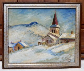 Julian Falat Antique Oil Painting Bystra Winter Framed Polish Impressionist Art