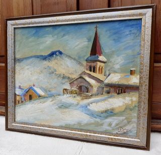 JULIAN FALAT antique oil painting Bystra winter framed Polish impressionist art 4