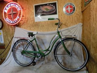 1968 Schwinn Starlet Iii Ladies Vintage Tank Bike Green Jaguar Hollywood Rack S7