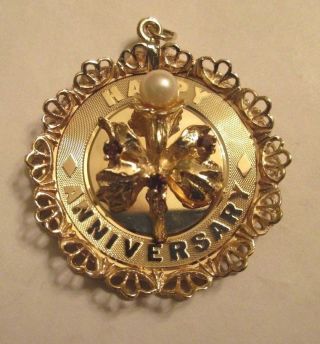 Vintage 14k Gold Happy Anniversary Charm Pendant 11.  30 Grams 1.  75 " Circle