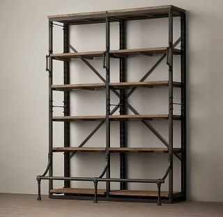 Restoration Hardware French Library Double Shelving Bookcase,  Antiqued Iron