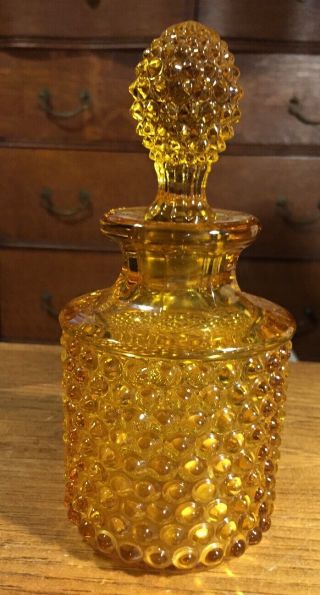 , Heavy,  Vintage Amber Colored Glass Hobnail Design Perfume Bottle