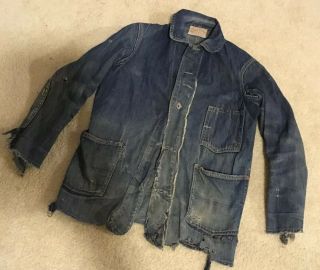 Vintage 1910’s Red Feather Miners Denim Chore Jacket Coat Work Wear