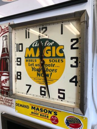 Vintage 1957 Ask For Magic Heels Soles Shoe Repair Square Electrical Wall Clock