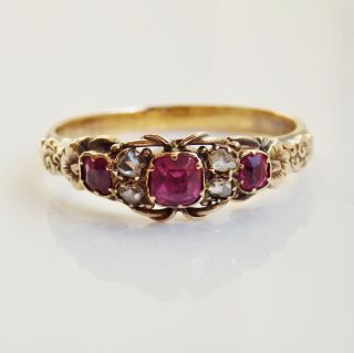 Stunning Antique Georgian Ruby & Diamond Ring c1800; UK Size ' M 1/2 ' 4