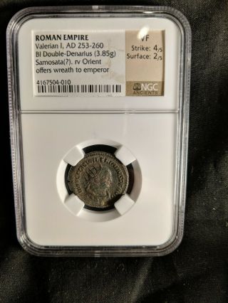 Roman Empire Valerian 1 Ad 253 - 260 Double - Denarius Ngc Vf 4/5 2/5 Ancient Coin