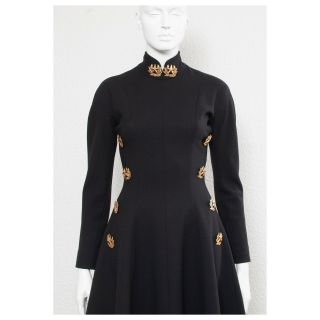 Rare vintage early 1990s black CHRISTIAN DIOR ussr uniform embellished dress 3