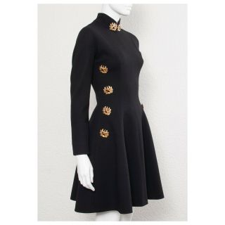 Rare vintage early 1990s black CHRISTIAN DIOR ussr uniform embellished dress 4