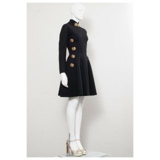 Rare vintage early 1990s black CHRISTIAN DIOR ussr uniform embellished dress 5