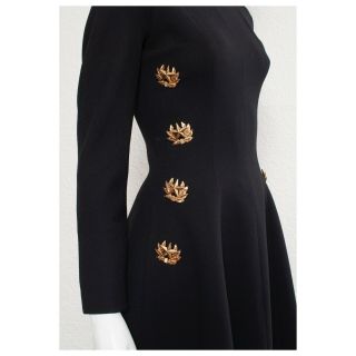 Rare vintage early 1990s black CHRISTIAN DIOR ussr uniform embellished dress 6