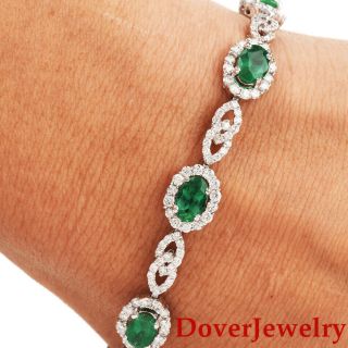Estate Diamond 9.  45ct Emerald 18k White Gold Floral Link Bracelet 13.  0 Grams Nr