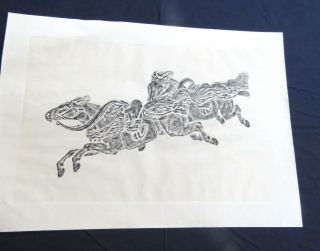 Antique Chinese Horse Stone Rubbing on Rice Paper 22x31 5