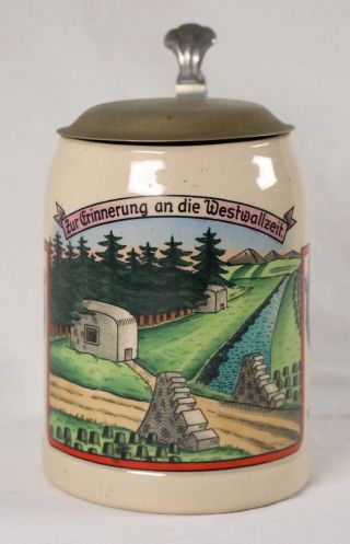 German Wwii Beer Stein - Zur Erinnerung An Die Westwallzeit Third Reich