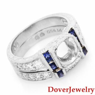 Estate Diamond Sapphire Platinum Engagement Mounting Ring Set 11.  8 Grams Nr