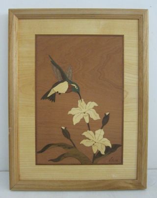 Jeff Nelson Signed Vintage Marquetry Wood Inlay Wall Plaque 